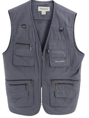 OlympinA Gray Utility Vest Medium Fishing Travel Safari Multi Pocket